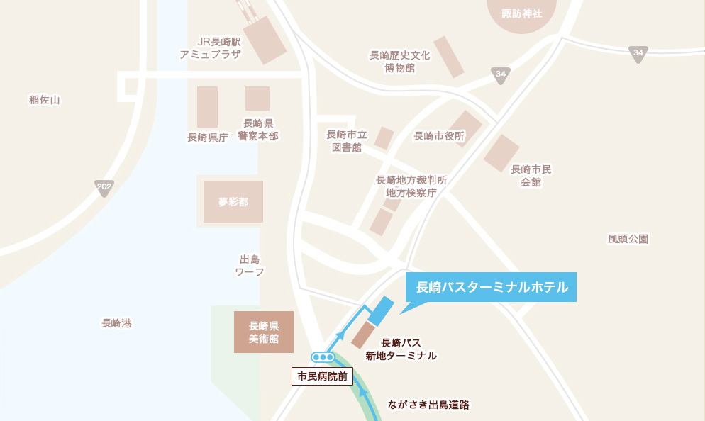 長崎バスターミナルホテルまでのアクセス経路画像｜マイカー利用の場合